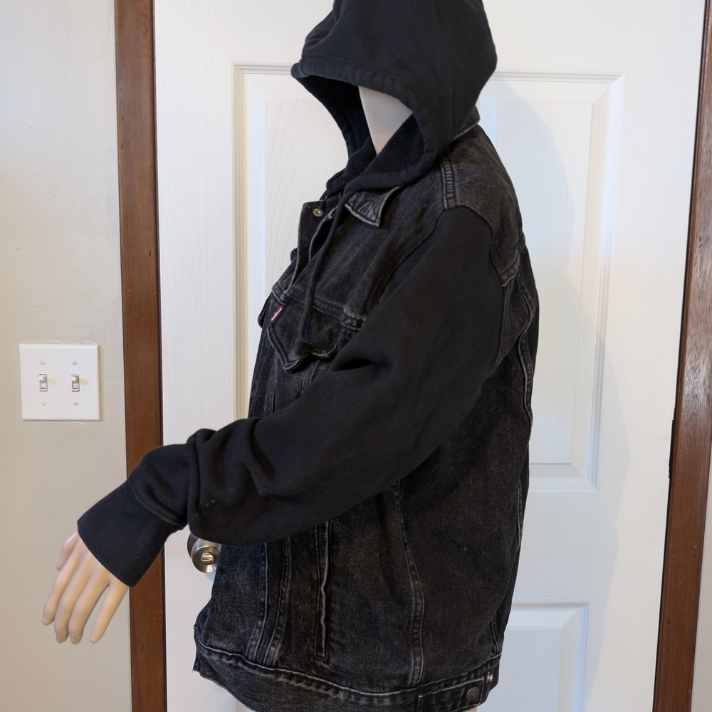 Levi Strauss Co. Vintage Fit Black Hybrid Denim Hoodie Jacket - Picture 2 of 7